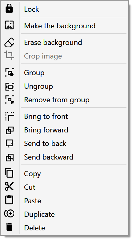 Current image right-click menu with Make the background and Erase background.