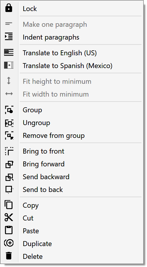 Current text-box right-click menu.